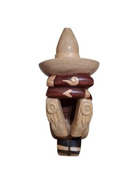 Hand Carved Wood Mexican Sombrero Man Taking a Siesta Folkart Hispanic Figurine